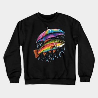 Trout Rainy Day With Umbrella Crewneck Sweatshirt